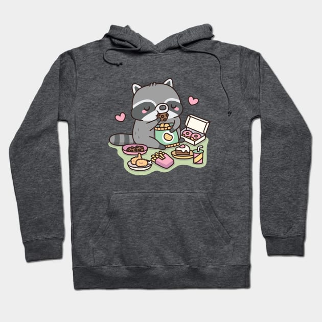 Cute Chubby Raccoon Loves Eating Junk Food Hoodie by rustydoodle